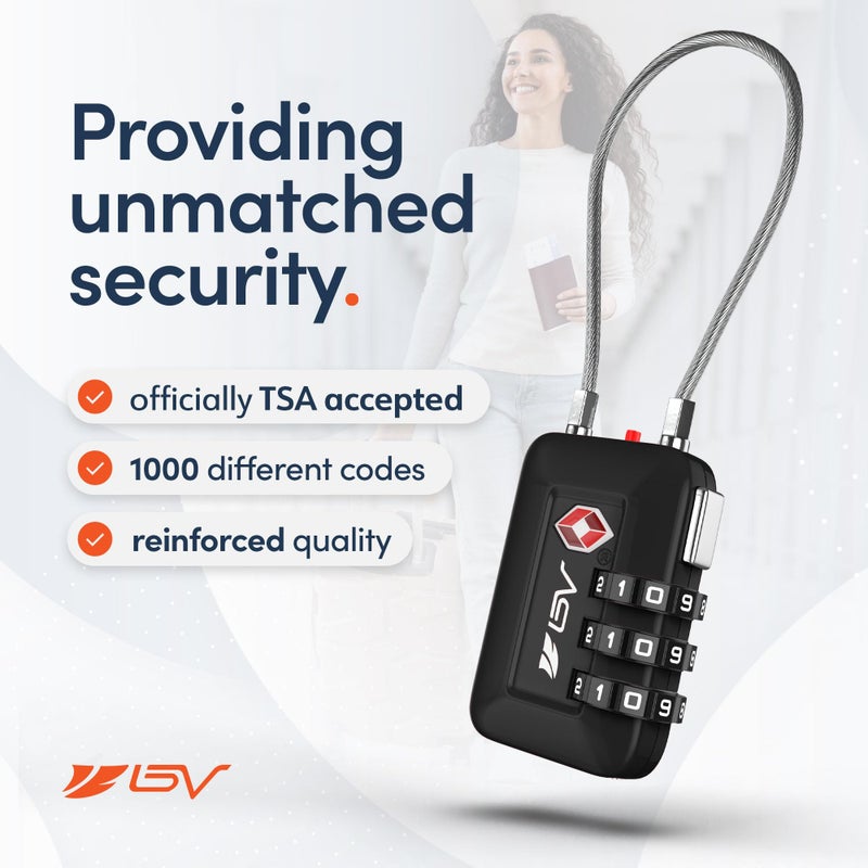 BV TSA Accepted Luggage Travel Lock, Set-Your-Own Combination Lock for School Gym Locker, Luggage Suitcase Baggage Locks, Filing Cabinets, Toolbox, Case (Black, 2 Pack) - Image 4